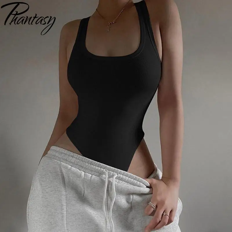

Phantasy Sporty Black Women's Tanks Sexy Strapless Knit Bodysuit Casual White Square Tank Top Lady Y2k Streetwear Summer Outfit