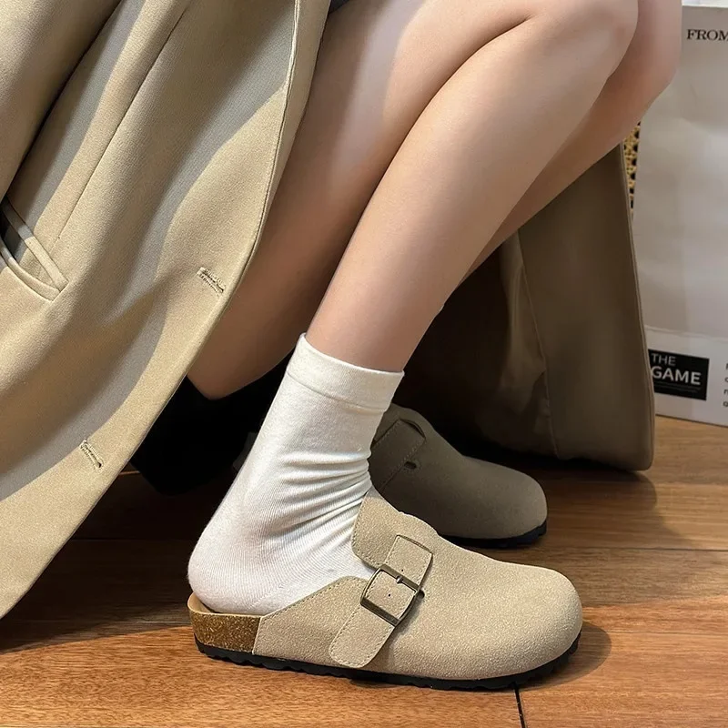 Pantoufles en cuir suédé pour hommes avec liège, sabots Boston, mules classiques, Parker fermé, stock Birken, toboggans en liège, 2024