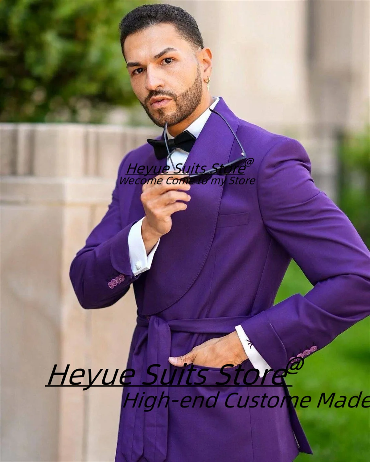 

Customized Purple Fashion Male Prom Blazers Slim Fit Shawl Lapel Formal Groom Wedding Tuxedos 2 Pcs Sets Business Costume Homme