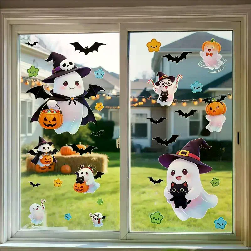 Halloween Window Clings With Ghost Pumpkin Bat Patterns Easy Peel Design For Home Party Decorations Cute