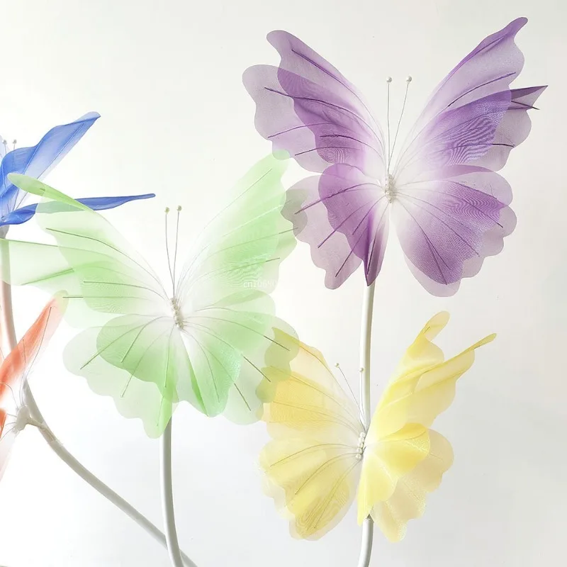 50CM Silk Yarn Artificial Butterfly Mariage Decor Wedding Party Outdoor Holiday Decoration Display Giant Gauze Fake Butterflies