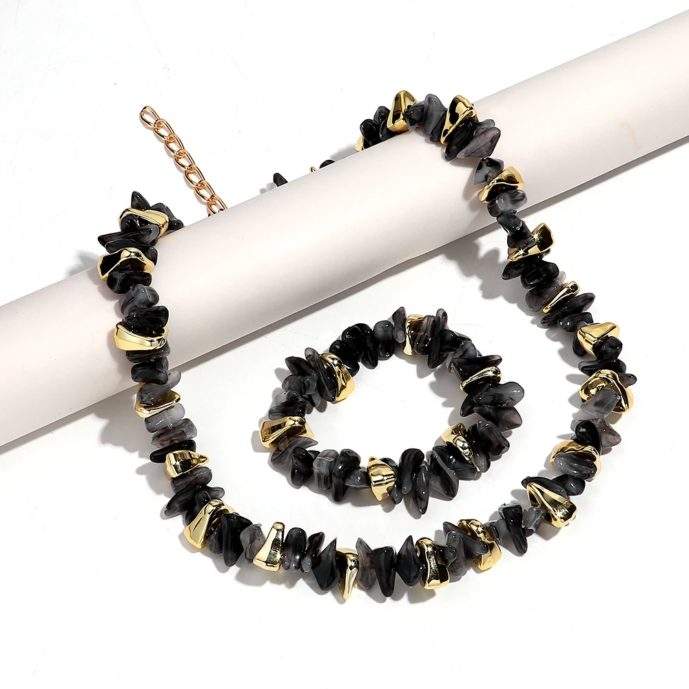 Boho Colorful Acrylic Irregular Stone Beads Necklace Bracelets Set