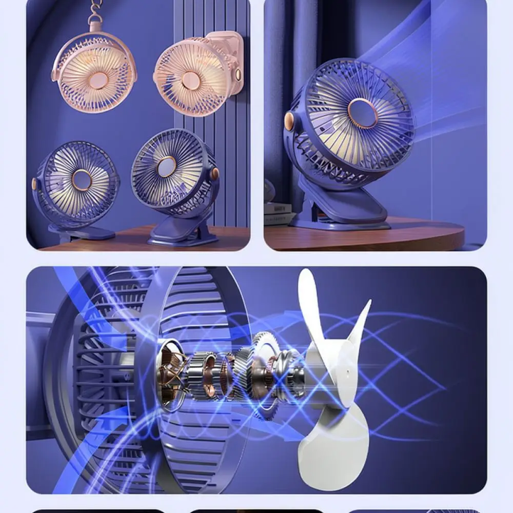Mini Clip On Desk Fan USB Powered Cooler With LED Light Adjustable Angle Cooling Fan For Stroller Home Office