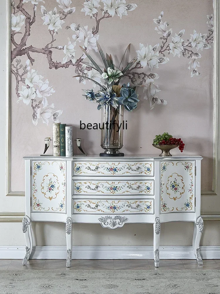 

S European-Style Painted Entrance Cabinet American Sideboard Cabinet Solid Wood Storage Home Curio Cabinet