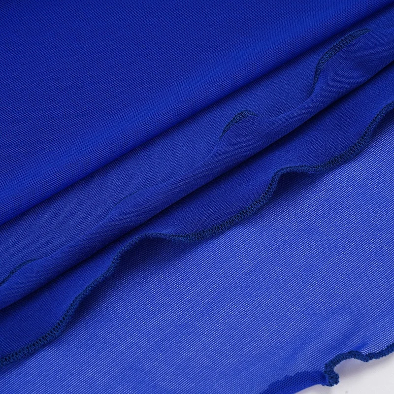 Women's Klein Blue Mesh Midi Skirt Low Waist Sexy Elegant Figure-Flattering European Style
