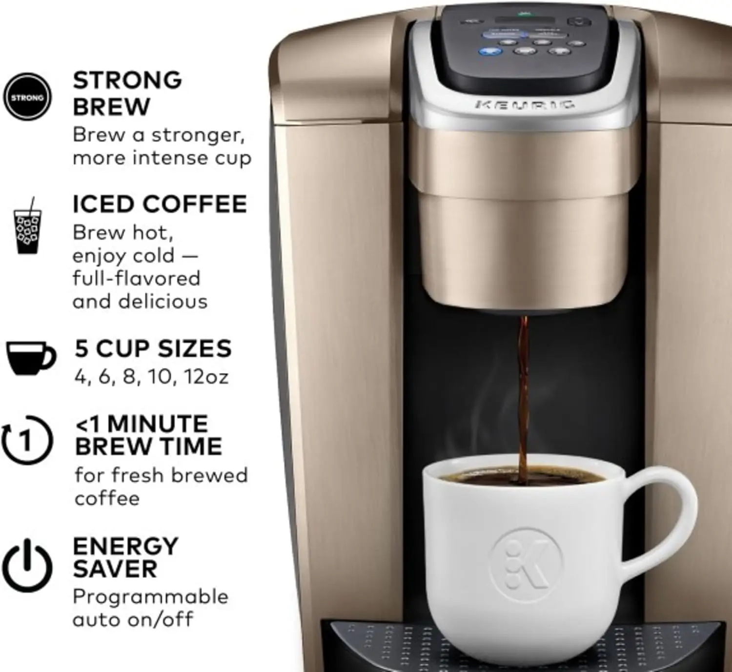 K-Elite Single Serve K-Cup Pod Coffee Maker, Brushed Gold