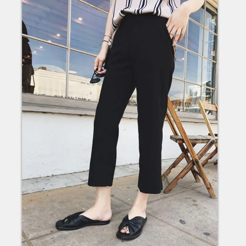 

Черные широкие брюки, женские летние тонкие свободные брюки больших размеров с высокой талией, свободные утягивающие драпированные повседневные брюки с девятью точками