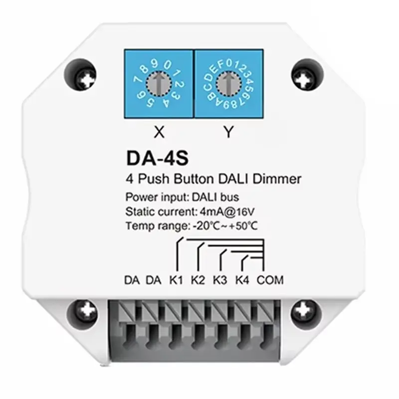 Da-4S Encoded DALI Signal 4 Push Button Dimmer Works DALI Master/Bus Power Supply Switch For LED Lights- Address Selection
