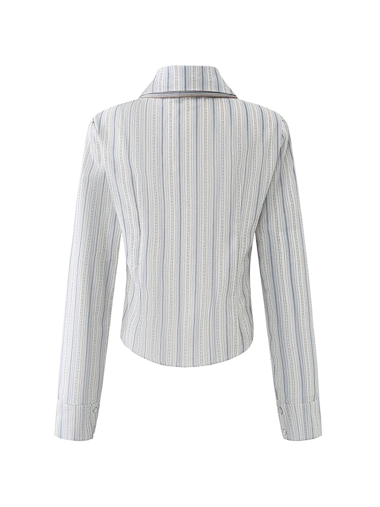 Tops vintage de manga longa para mulheres, camisas estéticas listradas com design de gravata, streetwear Y2K, estilo preppy, outono, anos 2000