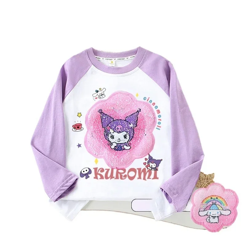 New Sanrio Anime Kuromi Autumn Children Long Sleeve Change Face Casual Sweatshirt Cartoon Kids Sweatshirt Girl Kid Holiday Gifts