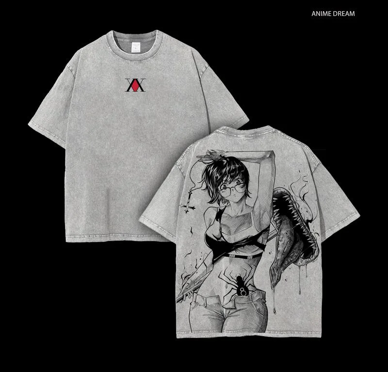 HUNTER×HUNTER Manga Printed T Shirt Shizuku Anime Vintage Washed T-shirt Oversized Pure Cotton Streetwear Men Women Clothing