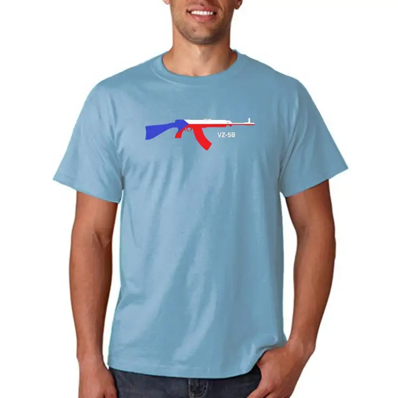 T Shirt Novelty Cool Tops Men Short Sleeve Tshirt Vz 58 Rifle With Overlayed Czech Republic Flag