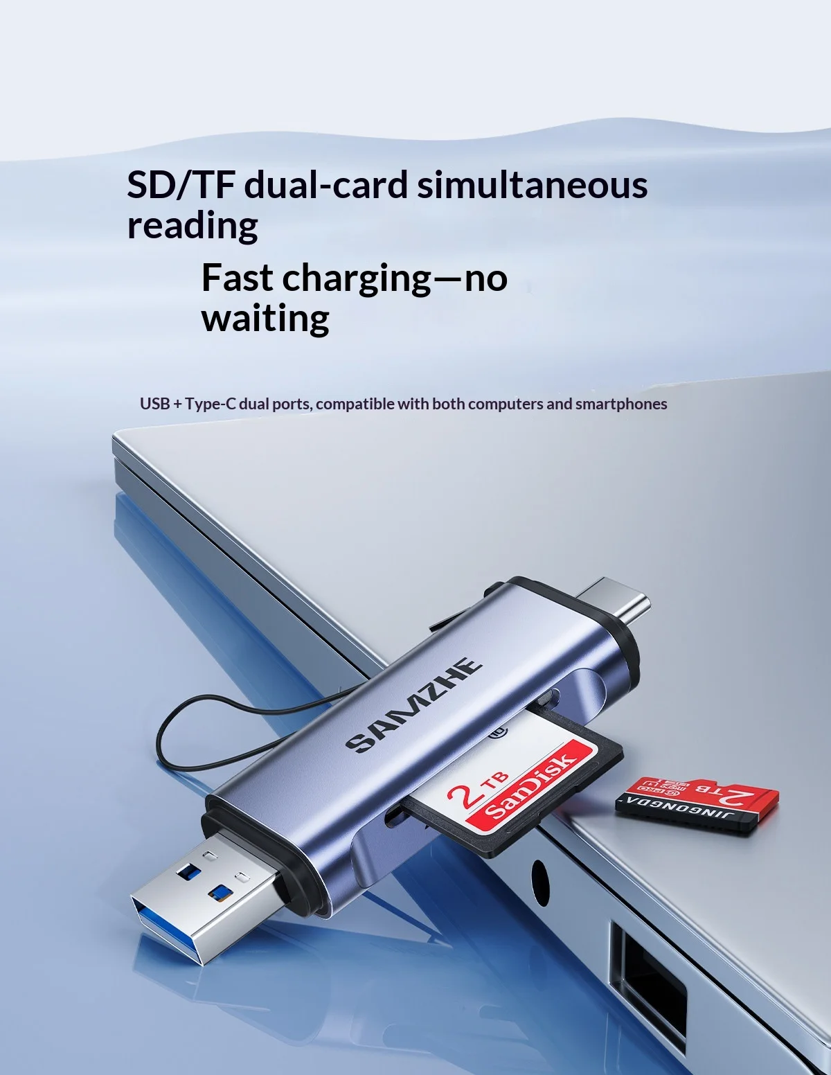 SAMZHE USB 3.2 Multi Card Reader SD TF Memory Card Adapter High Speed For Camera Phone Computer Data Transfer
