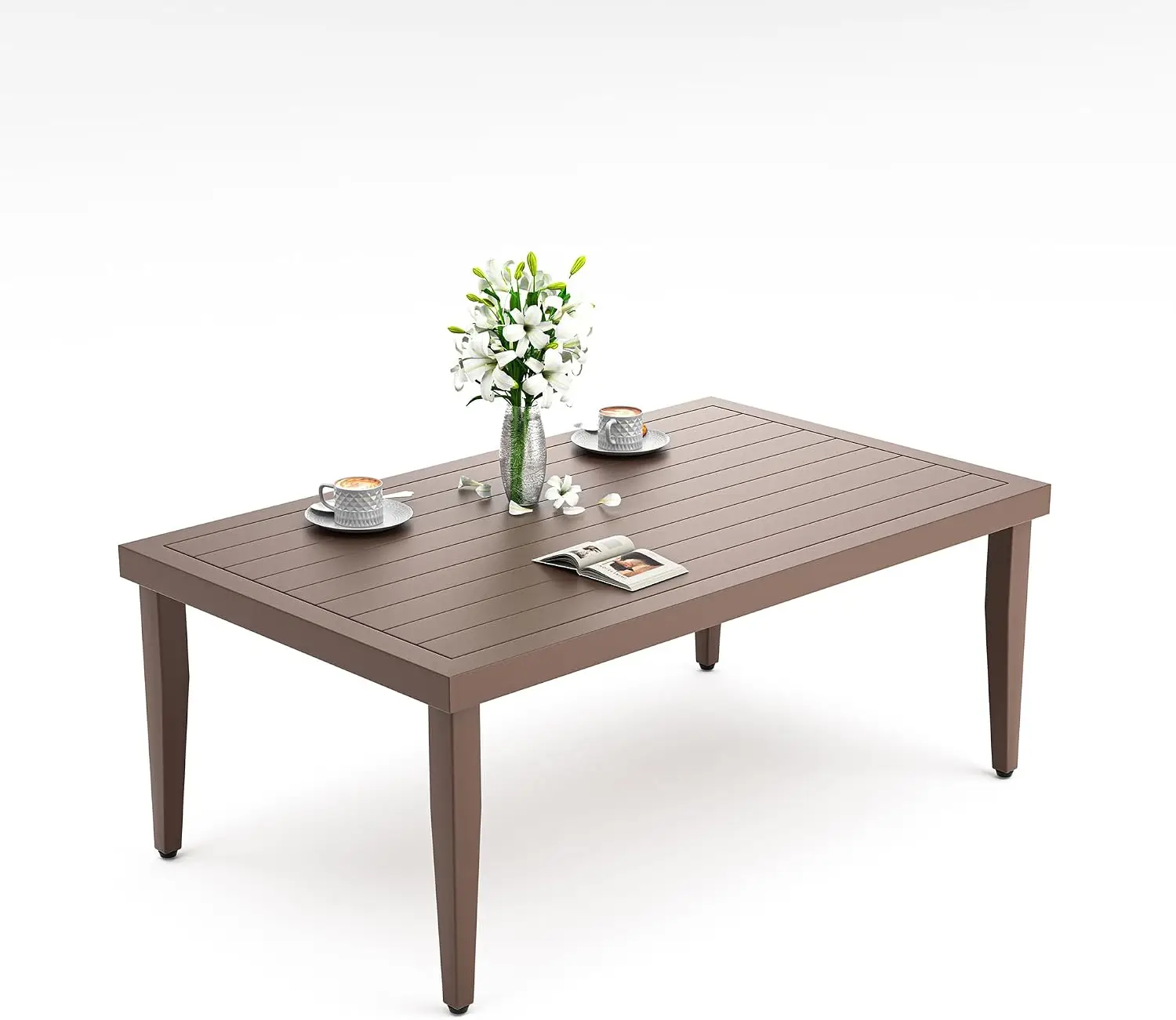 40 Inch Square Aluminum Outdoor Patio Coffee Table Side Table Wave Pattern Slatted Top All Weather Rust Resistant Balcony Porch