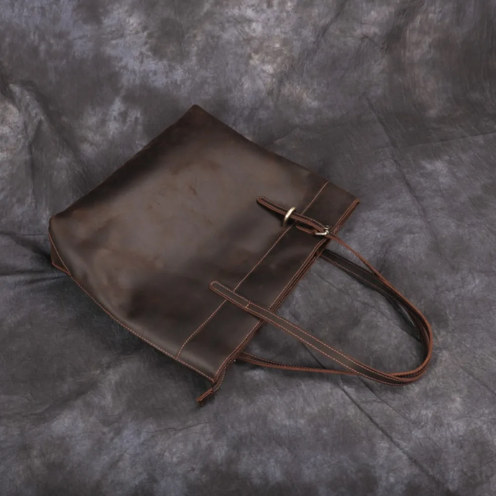 حقيبة يد، حقيبة كتف فاخرة للجنسين، طبقة أولى بسيطة من جلد البقر، حقيبة كتف كمبيوتر متعددة الاستخدامات للسفر المحمول #3