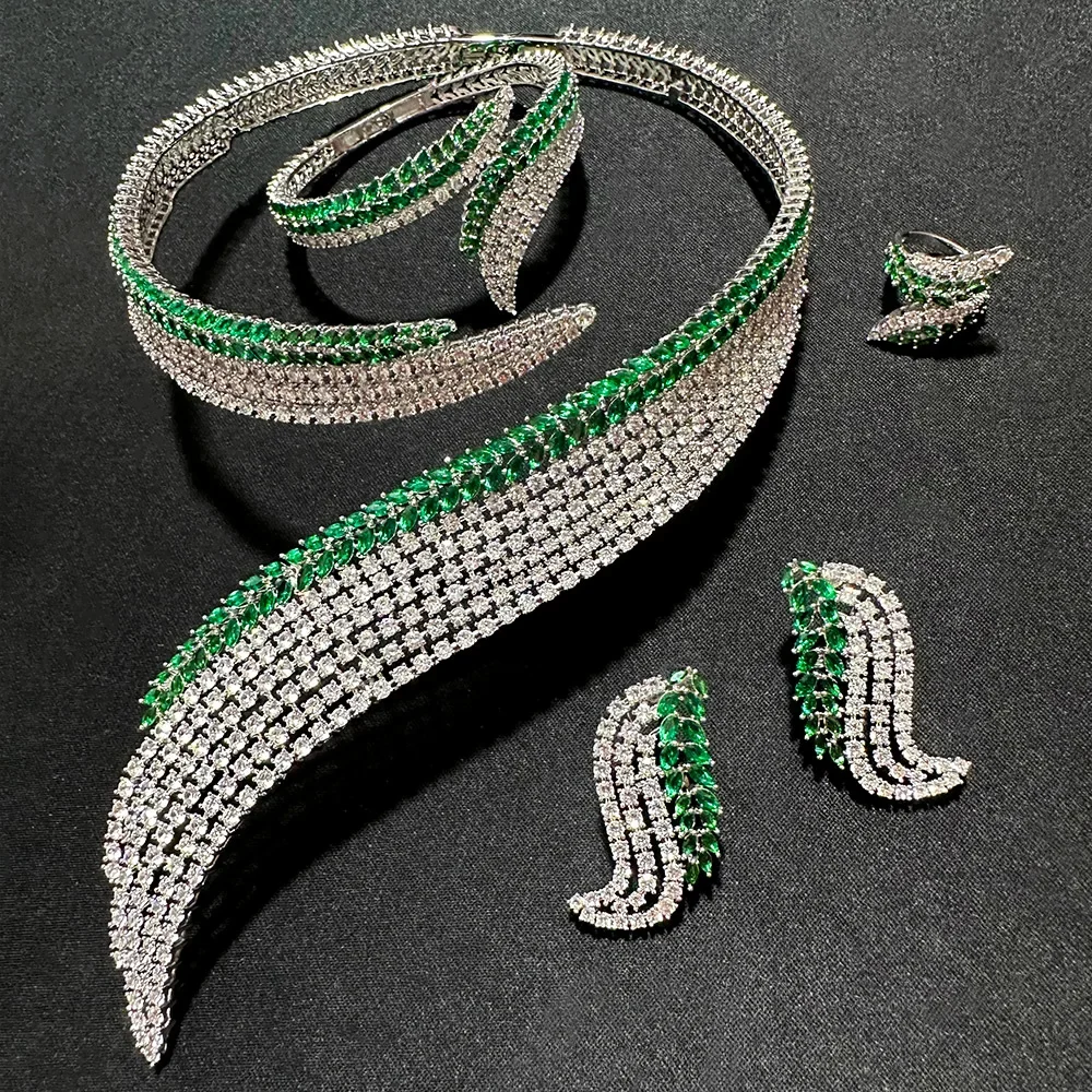 

Soramoore New Luxury Crossover Necklace Bangle Earrings Ring Sets For Women Bridal Wedding Engagement Jewelry Sets High Quality