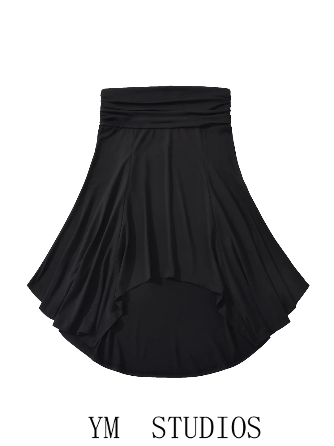 Low Waist Asymmetric Half Skirt with Pleats And Dance Style Front Short Back Long for Women Black Irregular  Skirt