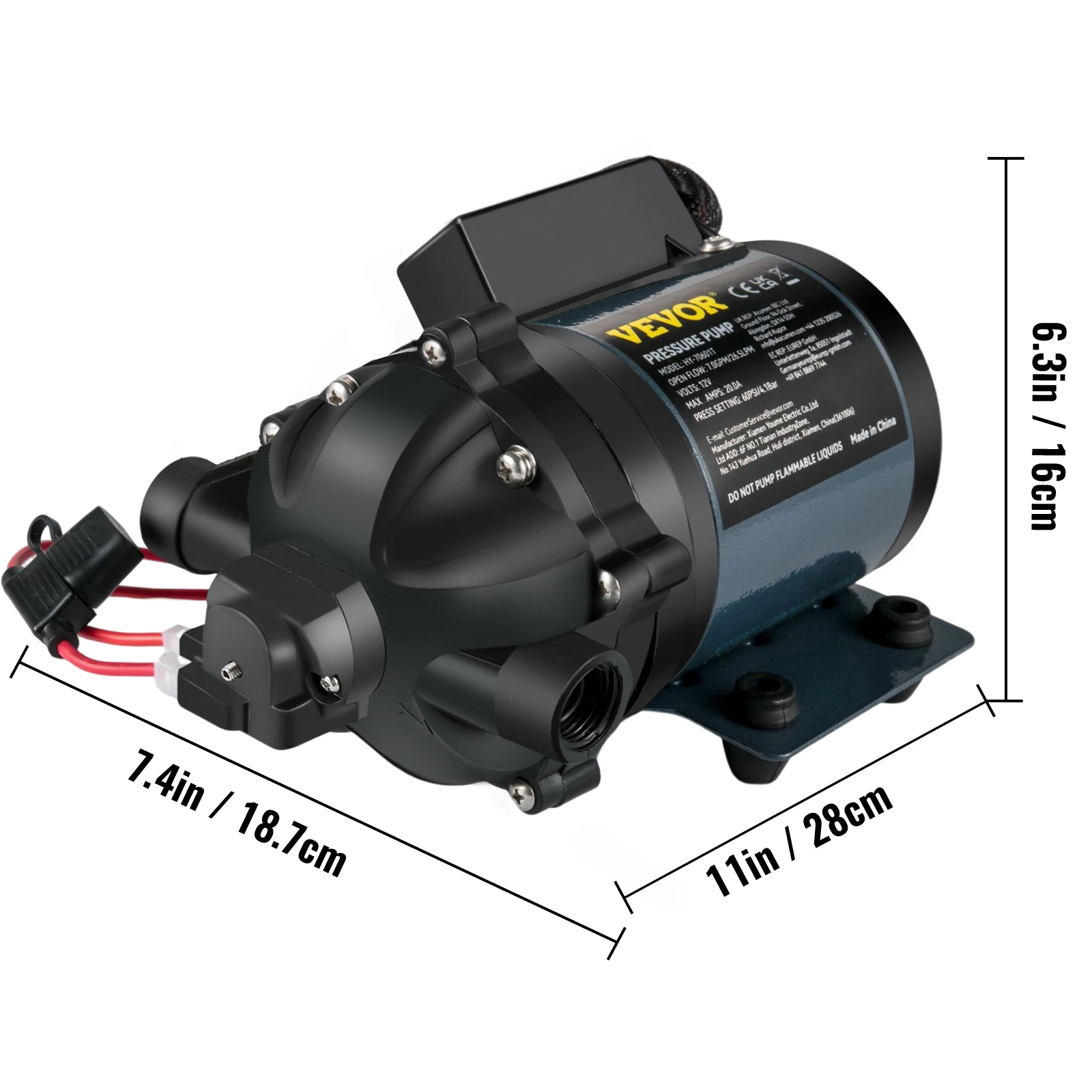 SucceBuy Waspomp 12V RV Waterpomp 7 GPM 60 PSI Max. 10FT Lift Zelfaanzuigend voor Marine Deck, Jacht, Caravan Camper Boot