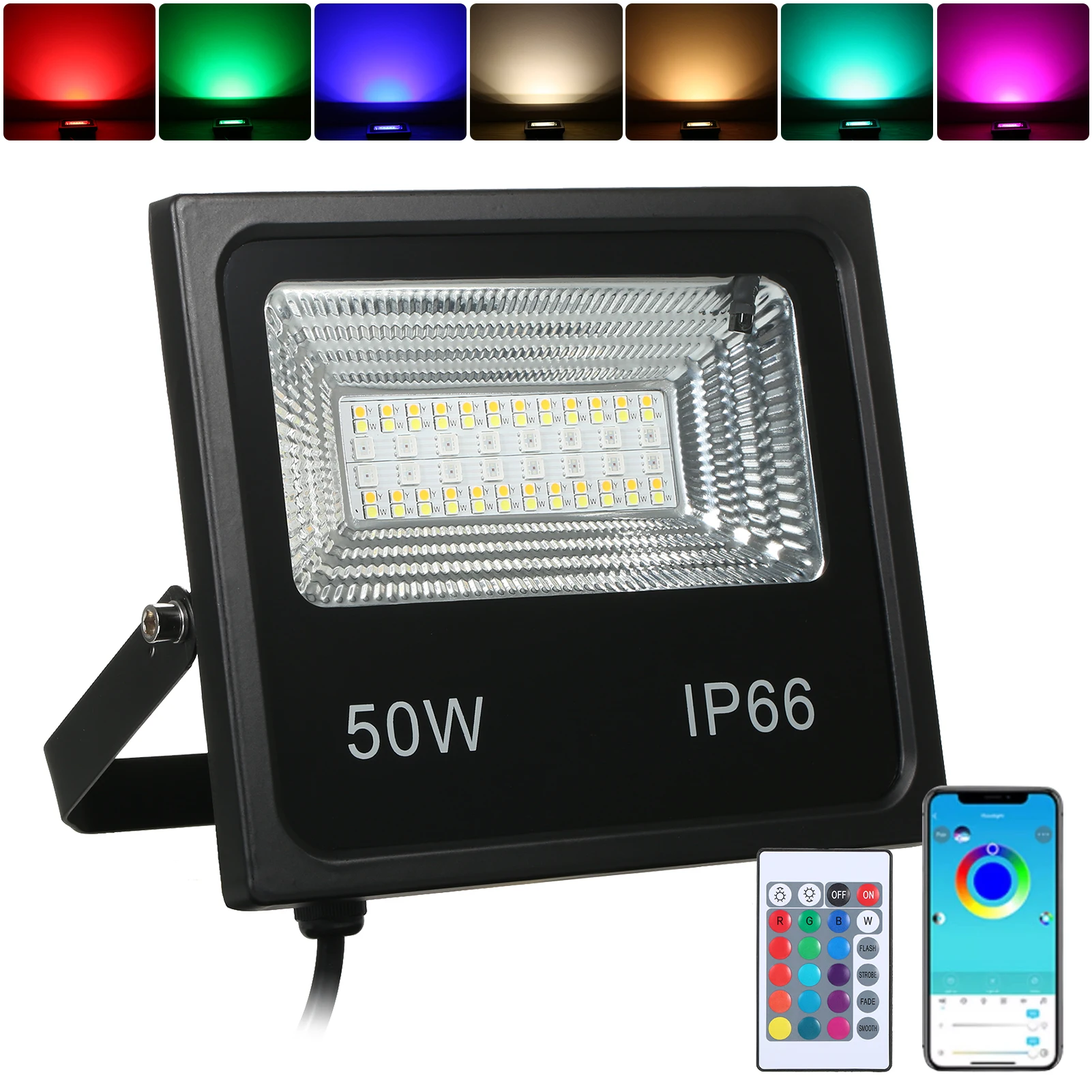 A C85-265V 50W 64 diody LED RGBCW diody LED światło halogenowe lampa zewnętrzna IP66 wodoodporna z kontrolerem/obsługimi telefonami kontrola