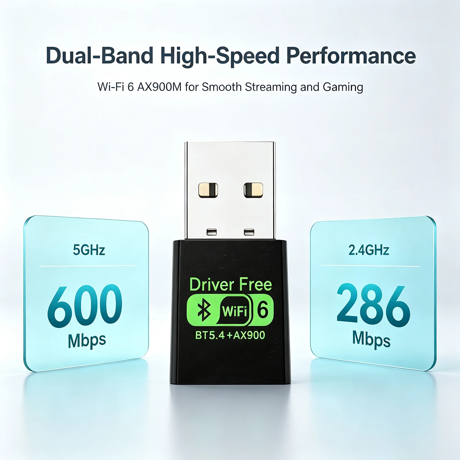 USB Wireless Network Card AX900 Dual Band 2.4G 5G BT5.4 Driver Free Mini WiFi 6 Adapter for Laptop Desktop PC Win 7/10/11 Gaming