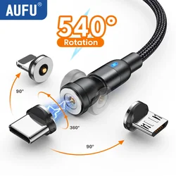 AUFU manyetik kablo 3m 540 döndür mıknatıs şarj mikro USB tip C kablo cep telefonu tel kordon iPhone Samsung Xiaomi Redmi için