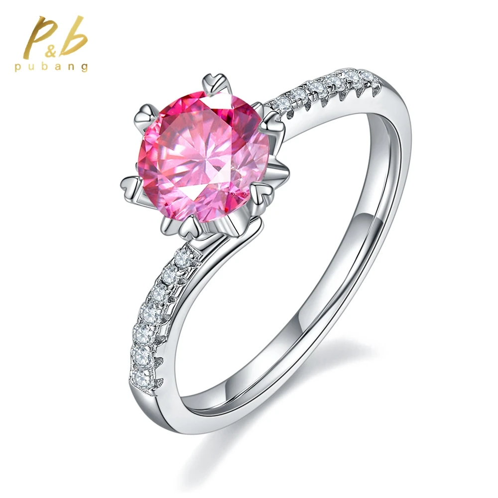 

PuBang Fine Jewelry 100% 925 Sterling Silver Pink GRA Moissanite Diamond Ring for Women Annivesary Engagement Gift Free Shipping