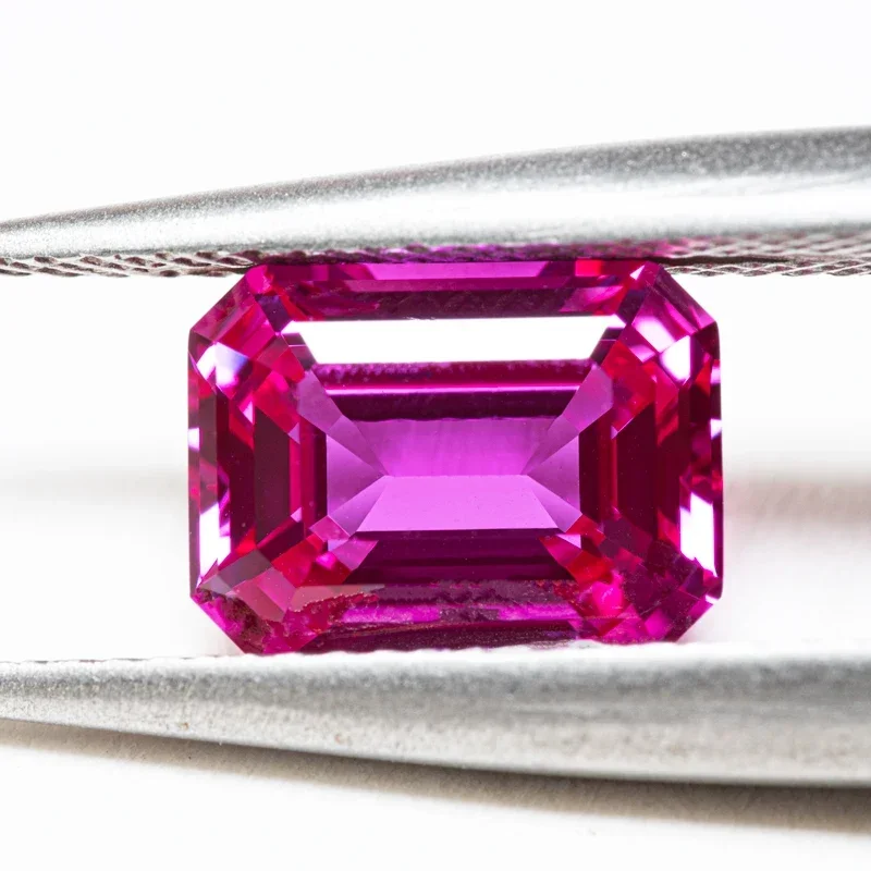 Lab Grown Sapphire Hot Pink Color Emerald Cut VVS1 Selectable AGL Certificate Gemstone Charms beads DIY Jewelry Making Materials