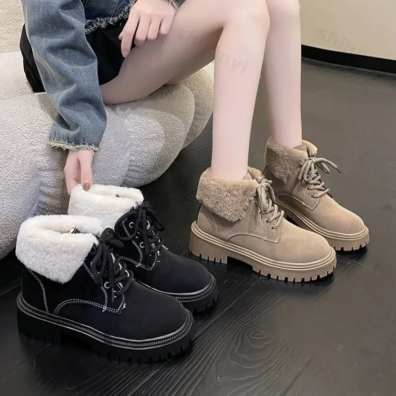 

Women's Retro Warm Thickern High Top Hairy Short Boots Winter 2025 British Style Versatile Plush Comfortable Chunky Cotton Boots