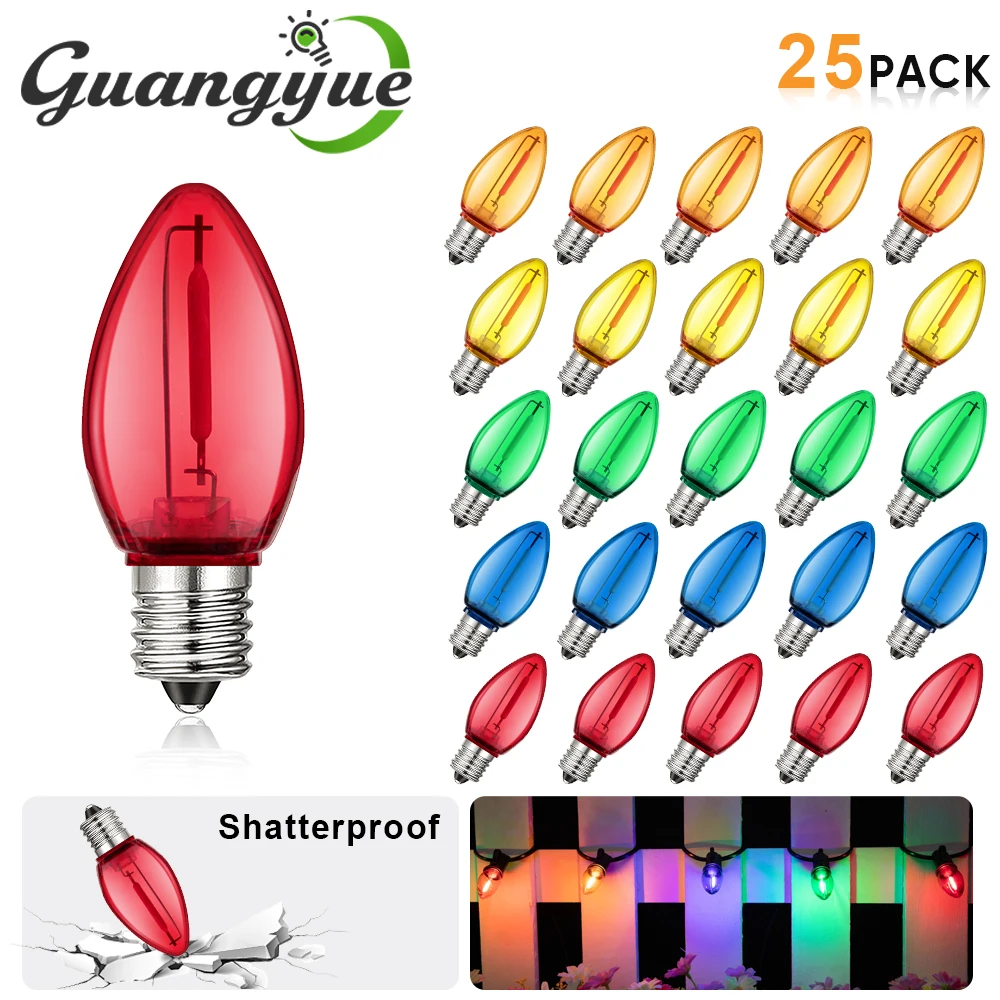 

C7 Plastic Candle Colorful Bulbs E12 1W Multicolor LED Light Bulb for Christmas Outdoor String Lights 110V 220V Decor Lights