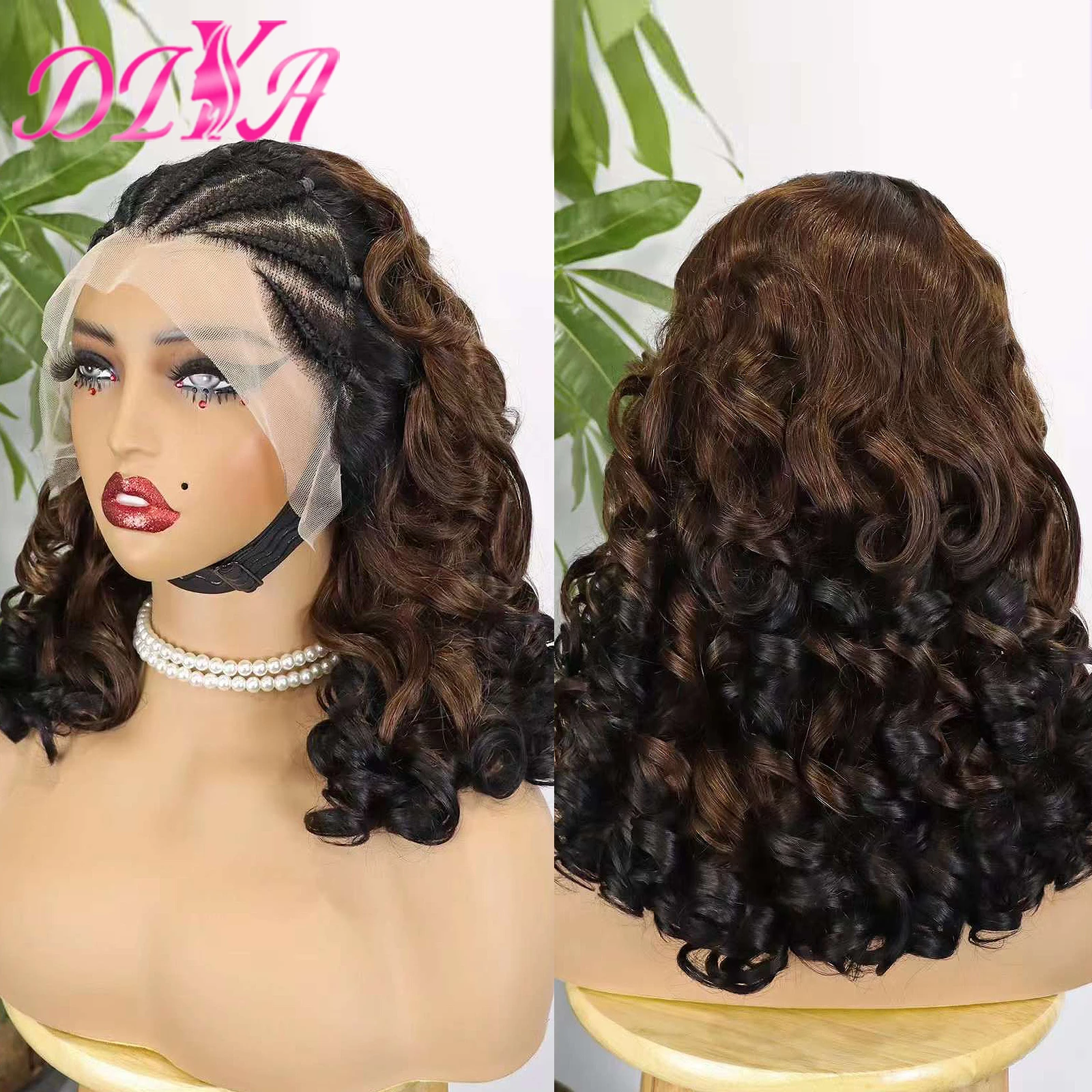 

1BT4T1B Color Loose Wave Human Hair Wigs with Braids 13x4 Lace Frontal 250% Density Fumi Bouncy Curly Hair Wigs for Black Women