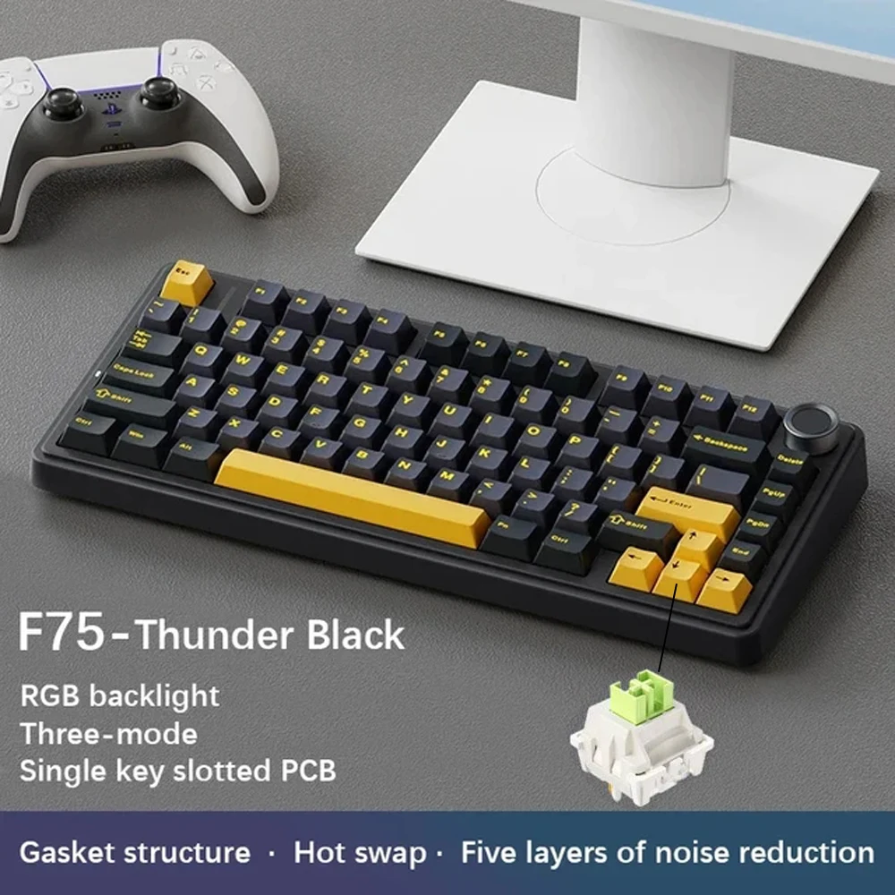 AULA F75 2.4G Draadloos/Bluetooth/Bedraad Gaming Mechanisch Toetsenbord RGB Aangepast 75% Layout OEM Profiel Gasket PC Game Toetsenbord