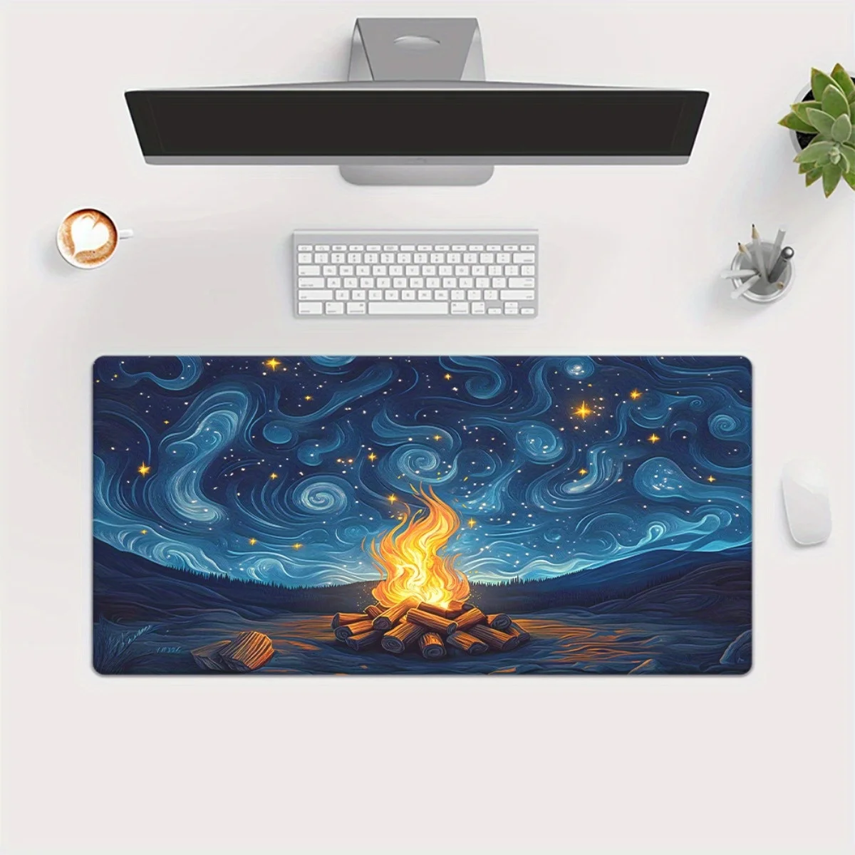 Campfire Under Starry Sky Extended Mouse Pad Non-Slip Rubber Base for Gaming Office Desk Mat
