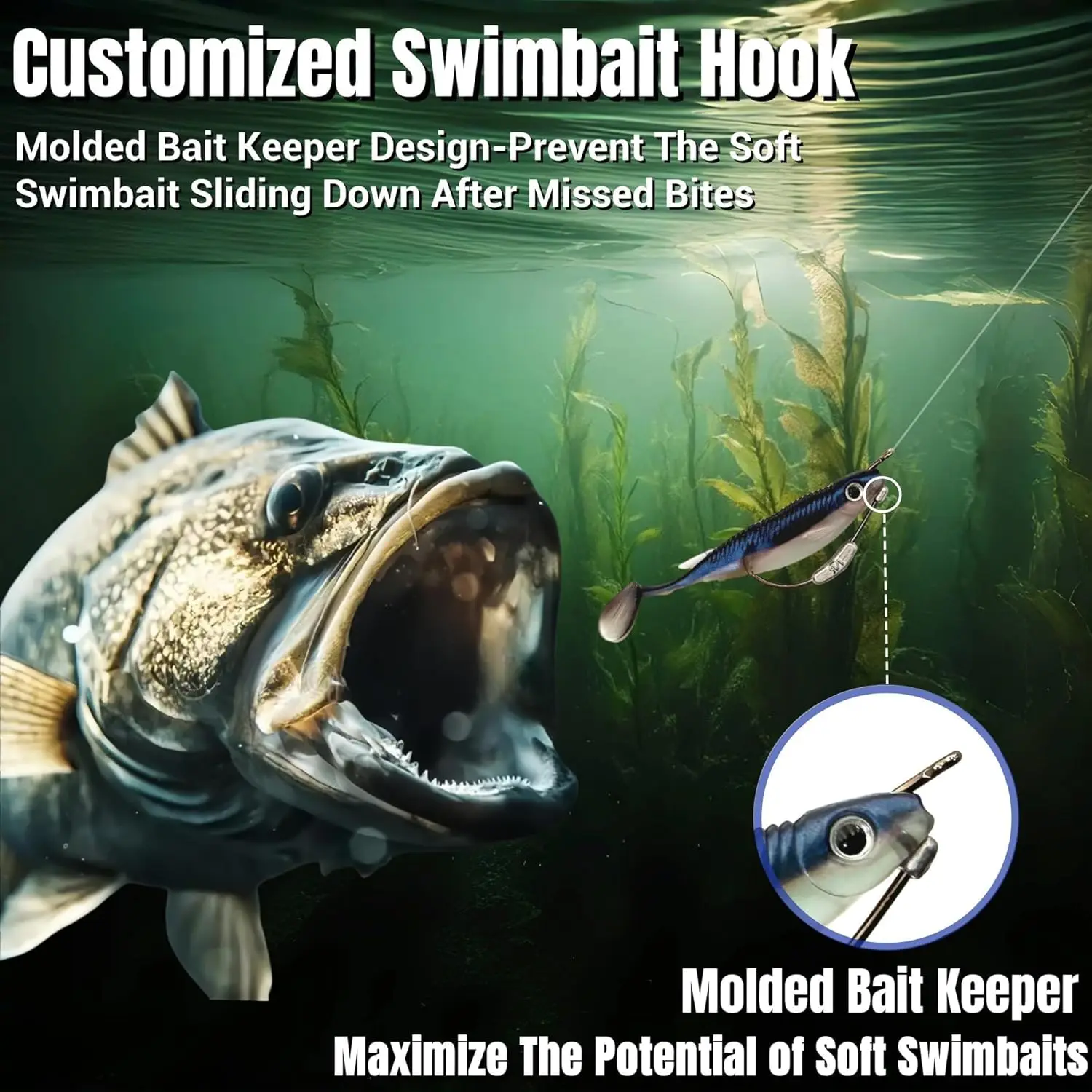 FishTrip Angelhaken, gewichtete Swimbait-Haken mit geformtem Köderhalter, ausgestattet mit unkrautfreien EWG-Wurm-Angelhaken, Salzwasser – Detail 5