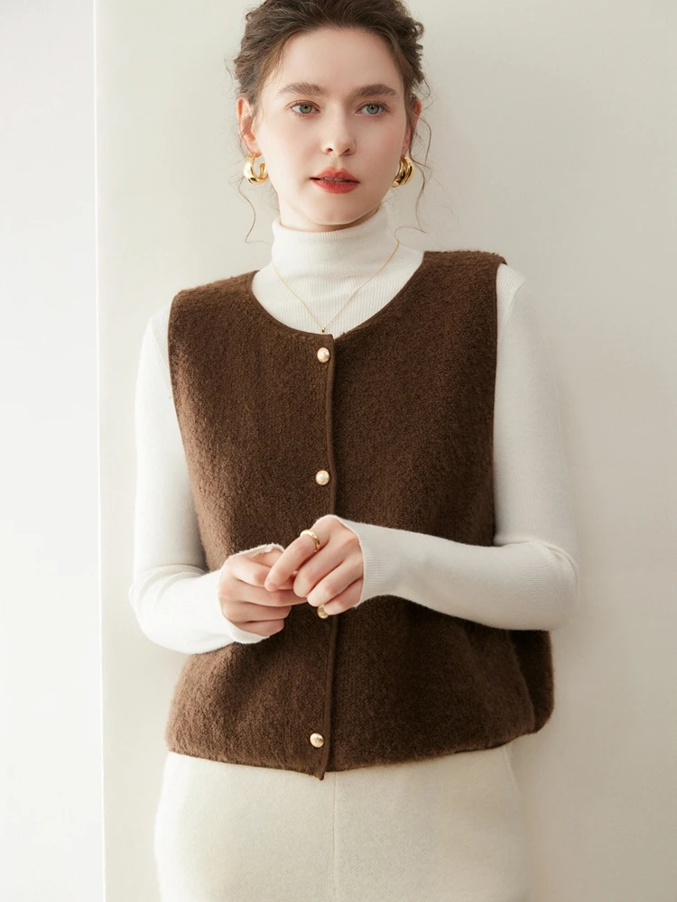 TLOML 여성용 100% 캐시미어 스웨터 조끼 O넥 버튼 가디건 가을 겨울 조끼 부드러운 캐시미어 니트웨어 캐주얼 탑