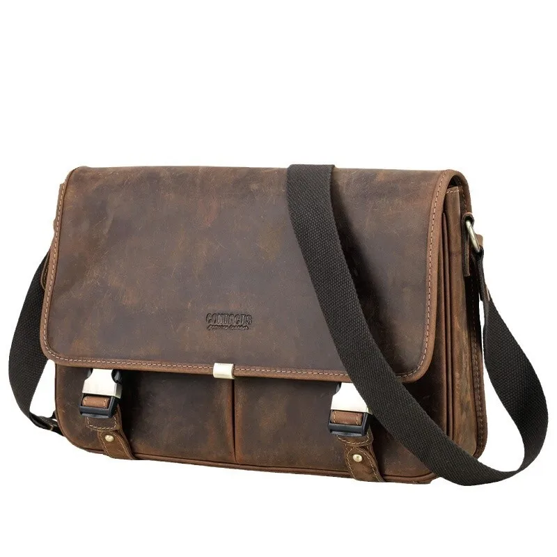 Bolso de negocios informal para ordenador de cuero, maletín de cuero genuino para hombre, maletines para hombre, bolsos de moda para hombre, bolsos