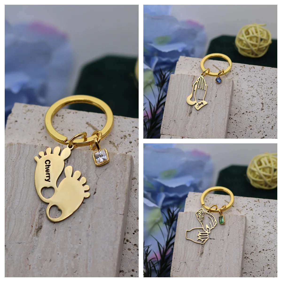 

Customized Name Baby's feet/Palms/Fists Pendant Keychain Personalized Men Women Car Keyring Stainless Steel Jewelry Gift