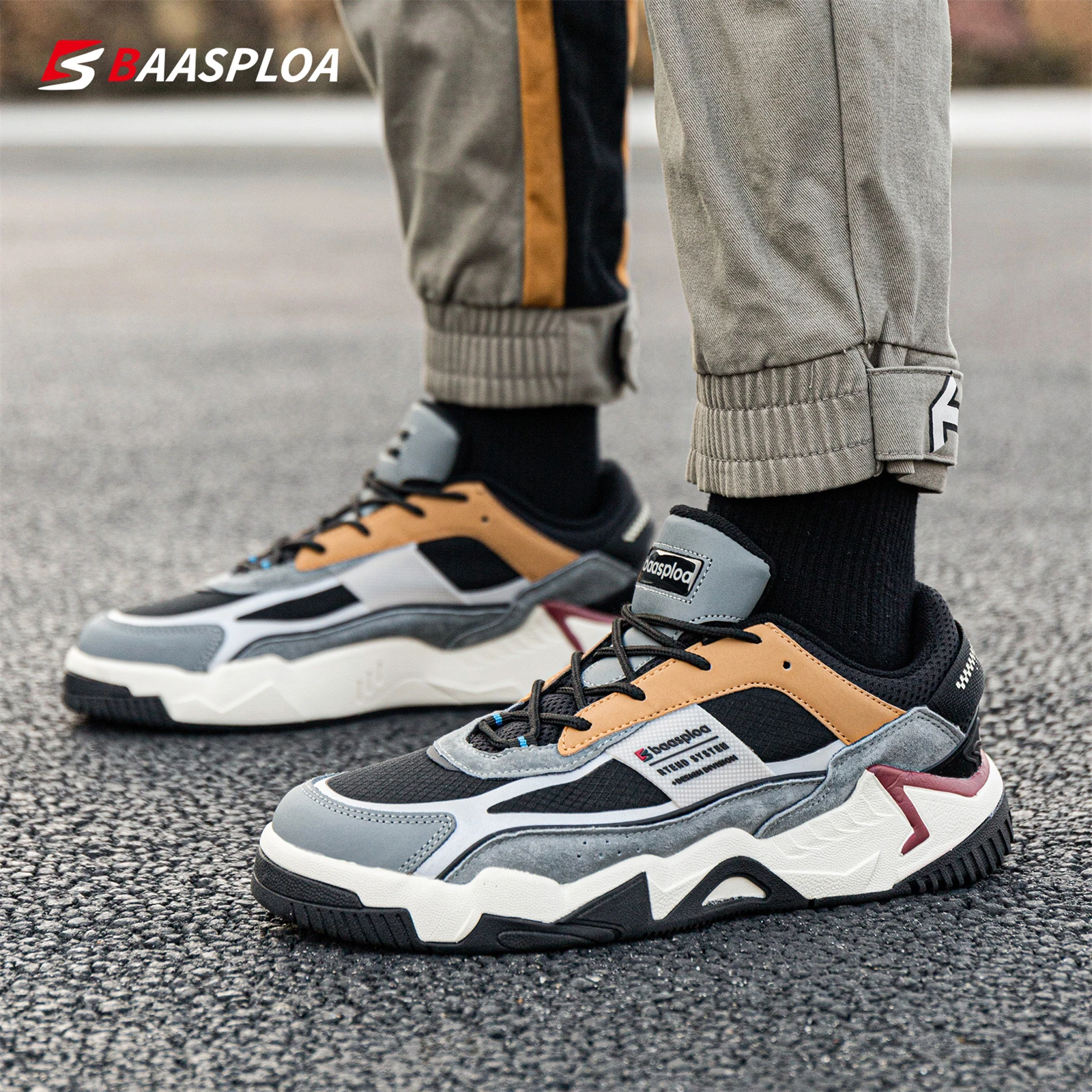 Baasploa Men Casual Sneakers Waterproof Men Shoes Outdoor New Fashion Sneakers for Men Autumn Walking Tenis