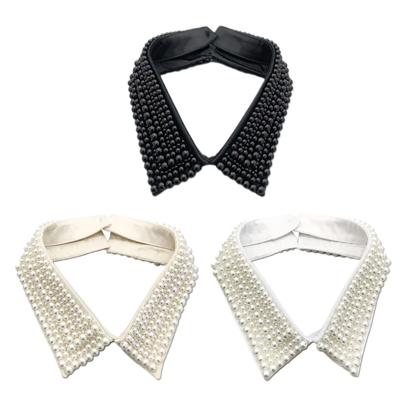 

Elegant Detachable Collar Shirt Blouse False Collar Pearls Embellished Collar Neckline Collar All-match for Girlfriend