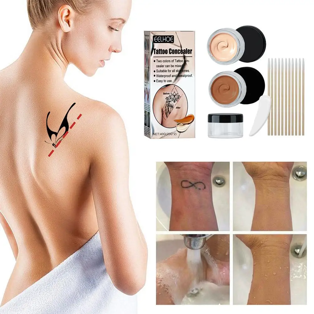 タトゥーカバーアップメイクアップ 防水 - 2色調整可能なタトゥーカバーアップコンシーラー タトゥー用、長持ち、防水 I1V1