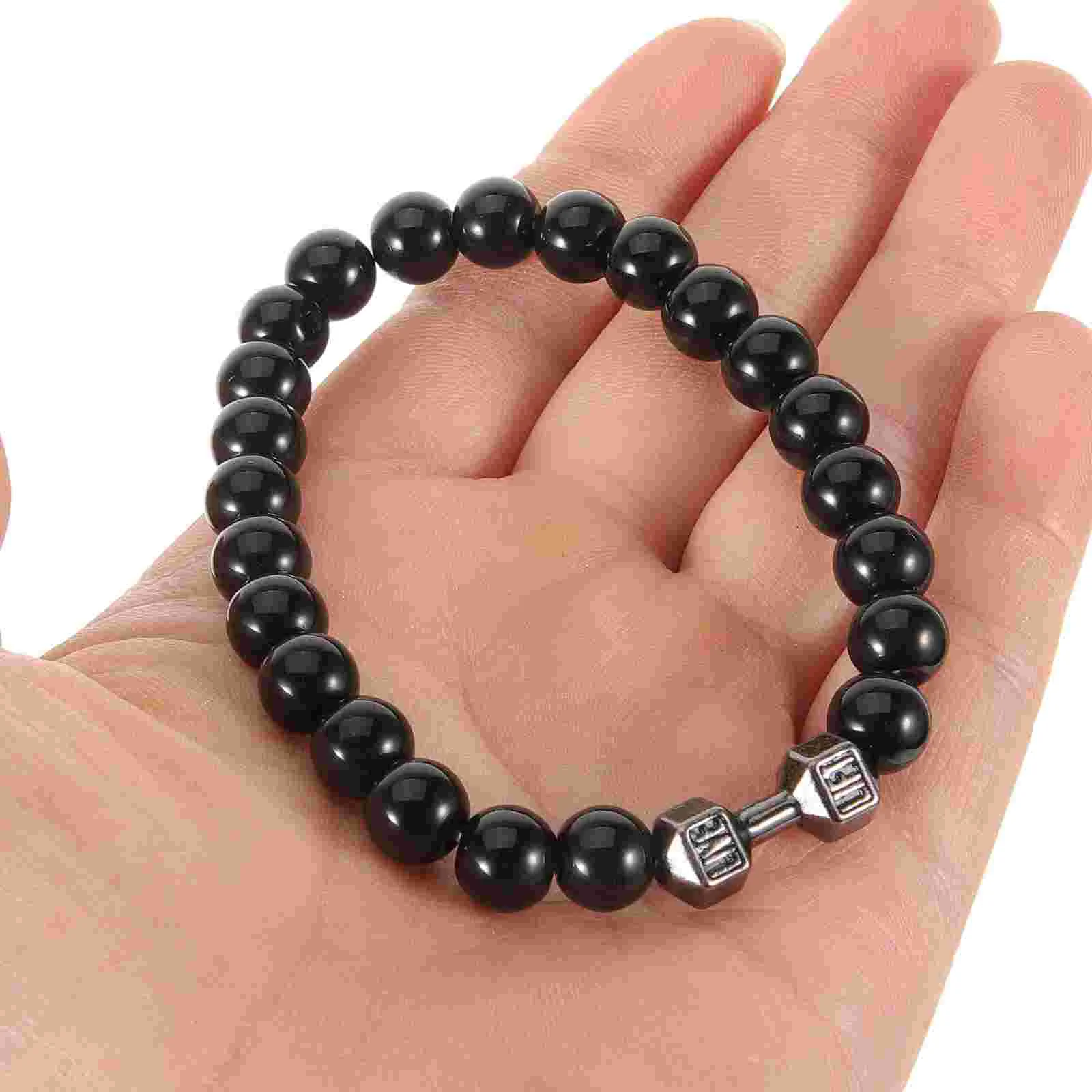 2 Pcs Dumbbell Hand Beaded Bracelets Pieces 1 Set (bright Black) Beads for Cool Men Weighted Gym Alloy Man Mens