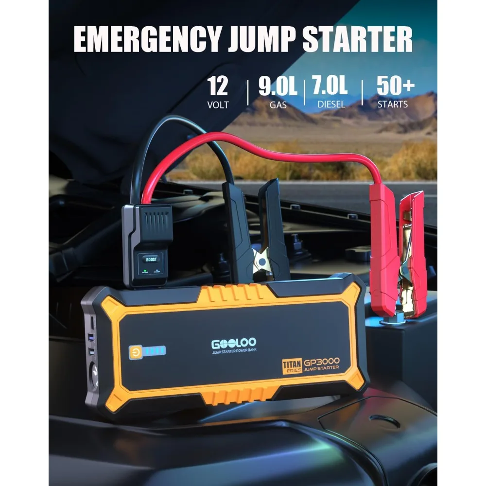 Jump Starter,12V Car Battery Jump Starter for up to 9.0L Gas Engines\7.0L Diesel,Supersafe Lithium Jump Box Battery Booster Pack