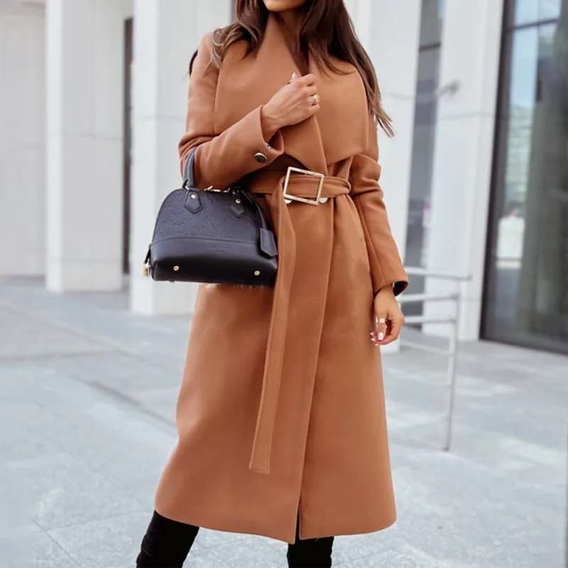 Chaqueta de lana gruesa de longitud media para mujer, abrigo de lana a la moda, color rojo, Otoño e Invierno