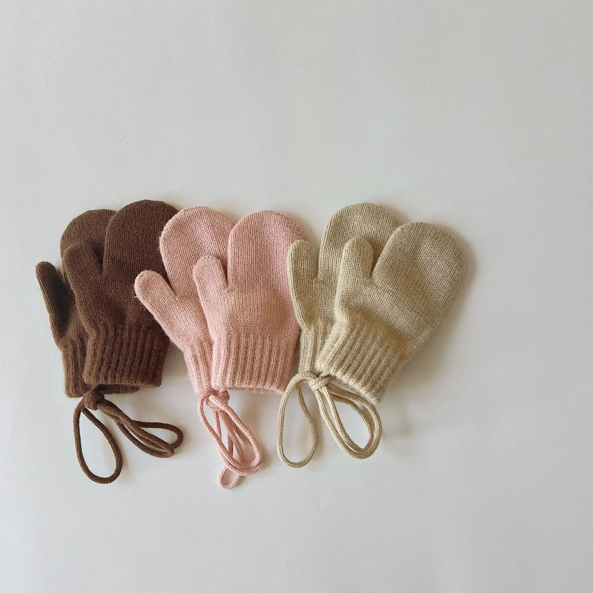 Autunno inverno Kid Sknitsuit Candy Colors Boy Girl bambini Solid Knitted Coldproof Warm allacciatura guanti Baby Thick Casual Mittens