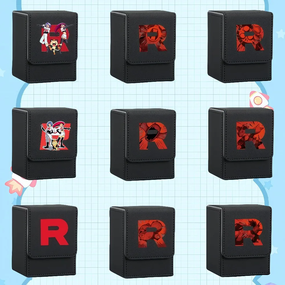 

For Pokemon Team Rocket R Logo Self Made Leather Card Storage Box Jessie James Meowth Classics Anime Game Collection Card Toys