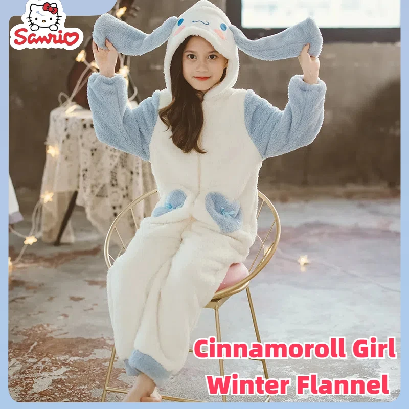 

Sanrio Plush Cinnamoroll Girl Winter Flannel Kids Rompers Toddler Jumpsuit Infant Clothes Pyjamas Girl Boy Overalls Gifts