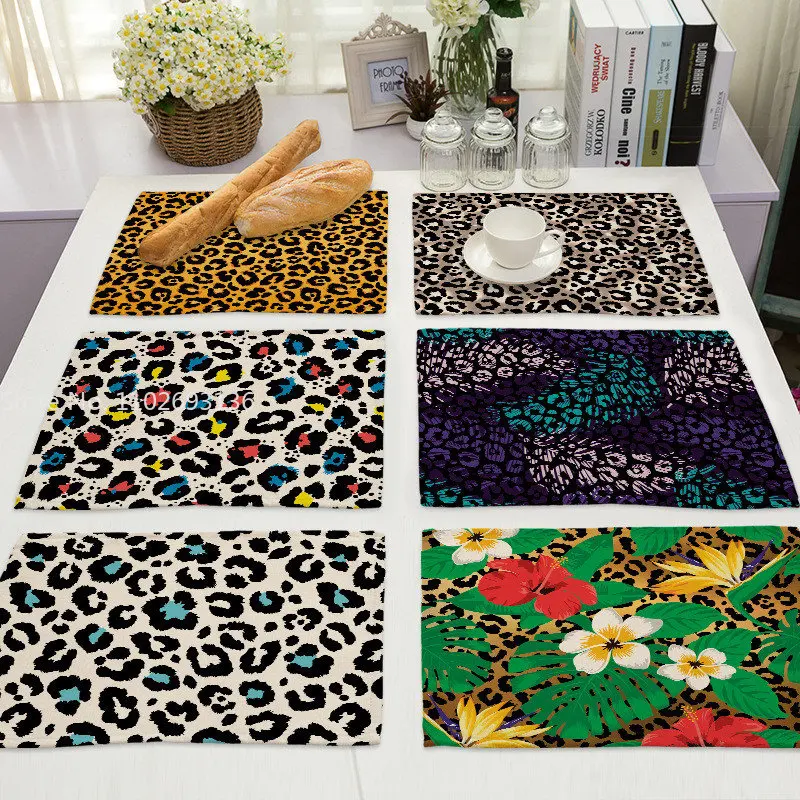 Tapis de Table Anti-brûlure, napperons en lin imprimé léopard pour Table de cuisine, sous-verres, napperon pour Table à manger
