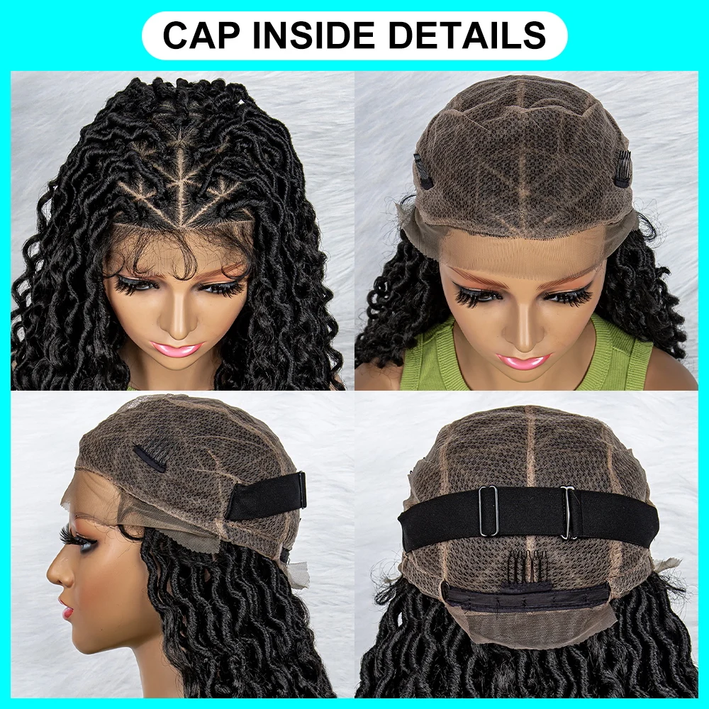 สังเคราะห์เต็มวิกผมถัก Wigs สำหรับผู้หญิงสีดำ Knotless กล่อง Braid Braiding Hair Water Wave หยัก Braids Wigs