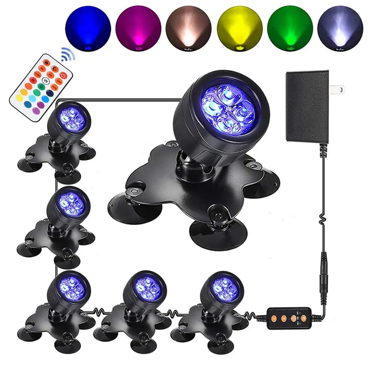 LED Pond Lights Led Underwater Fountain Submersible Outdoor IP68 Waterproof Landscape Spotlights 4 Bright LED with 13 Colors