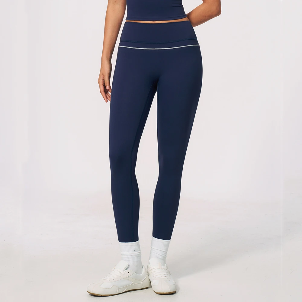 Women High Waist Yoga Leggings V Back Contrast Stitching Butt Lifting Gym Pants Tummy Control Workout Tights Running Sportswear