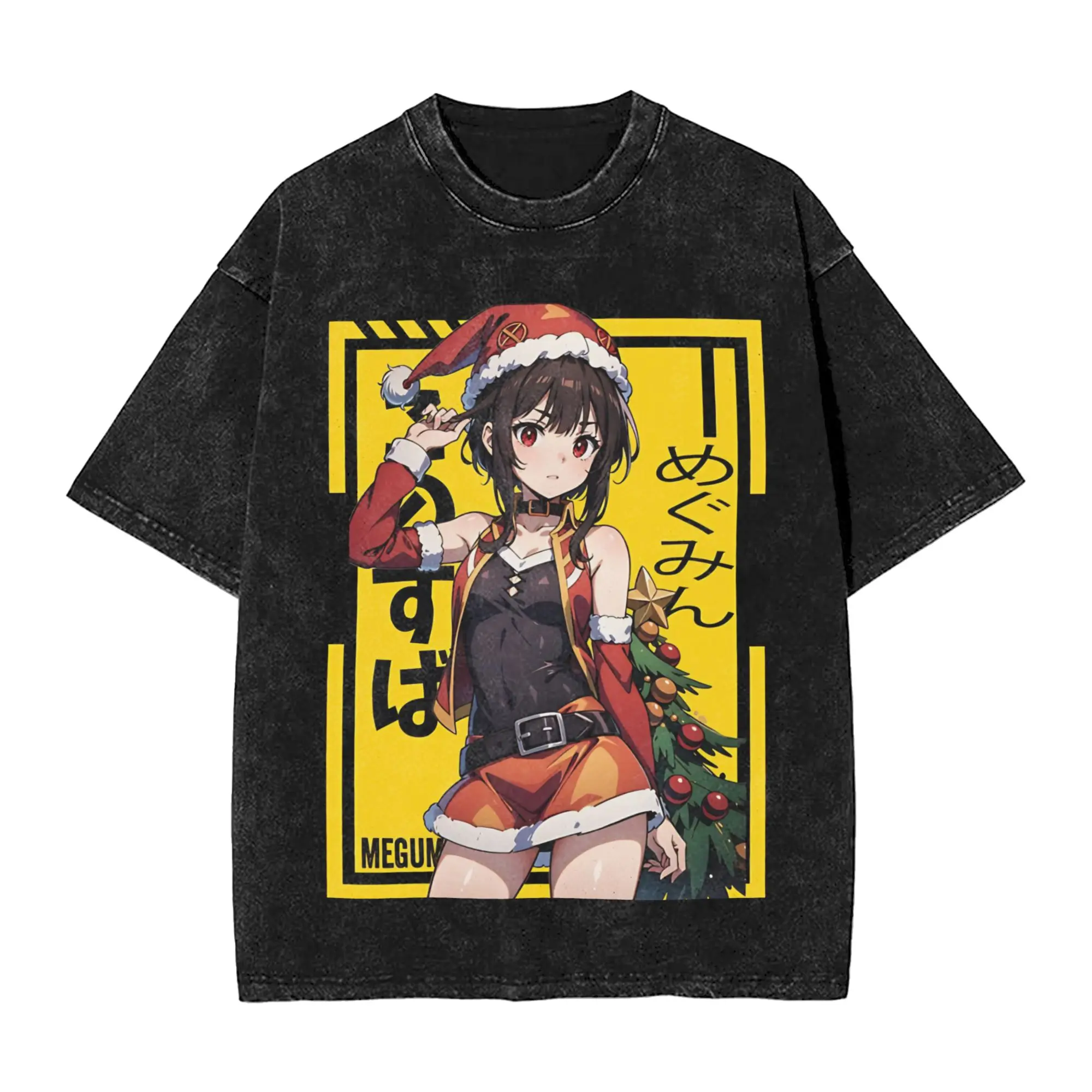 Megumin KonoSuba  Washed T-Shirt Mens  Streetwear Cotton T-Shirts Summer O Neck Harajuku Tees Loose Oversized Clothing
